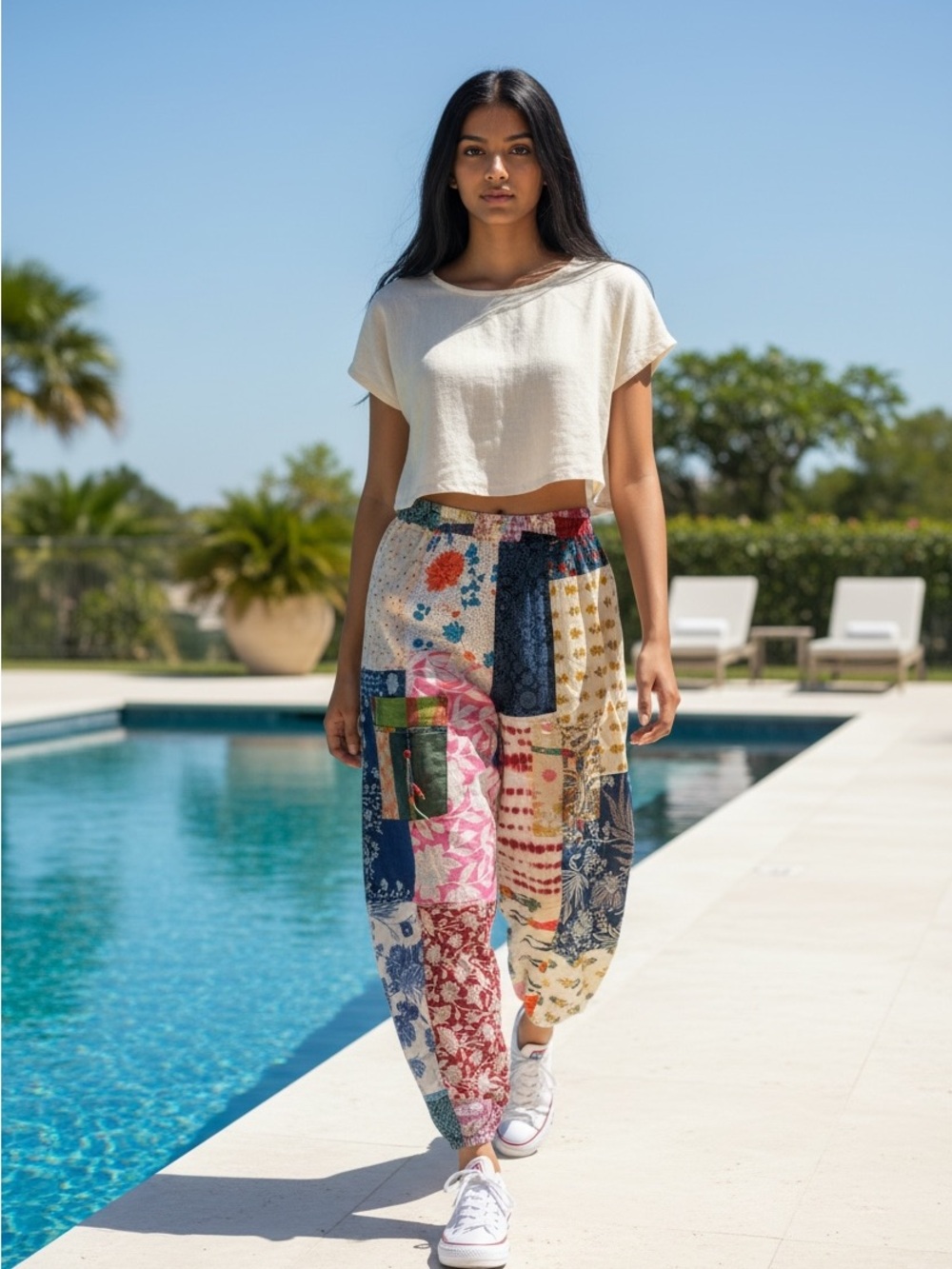 POL - One of a Kind Boho Printed Woven Jogger Pants - One Size (B)
